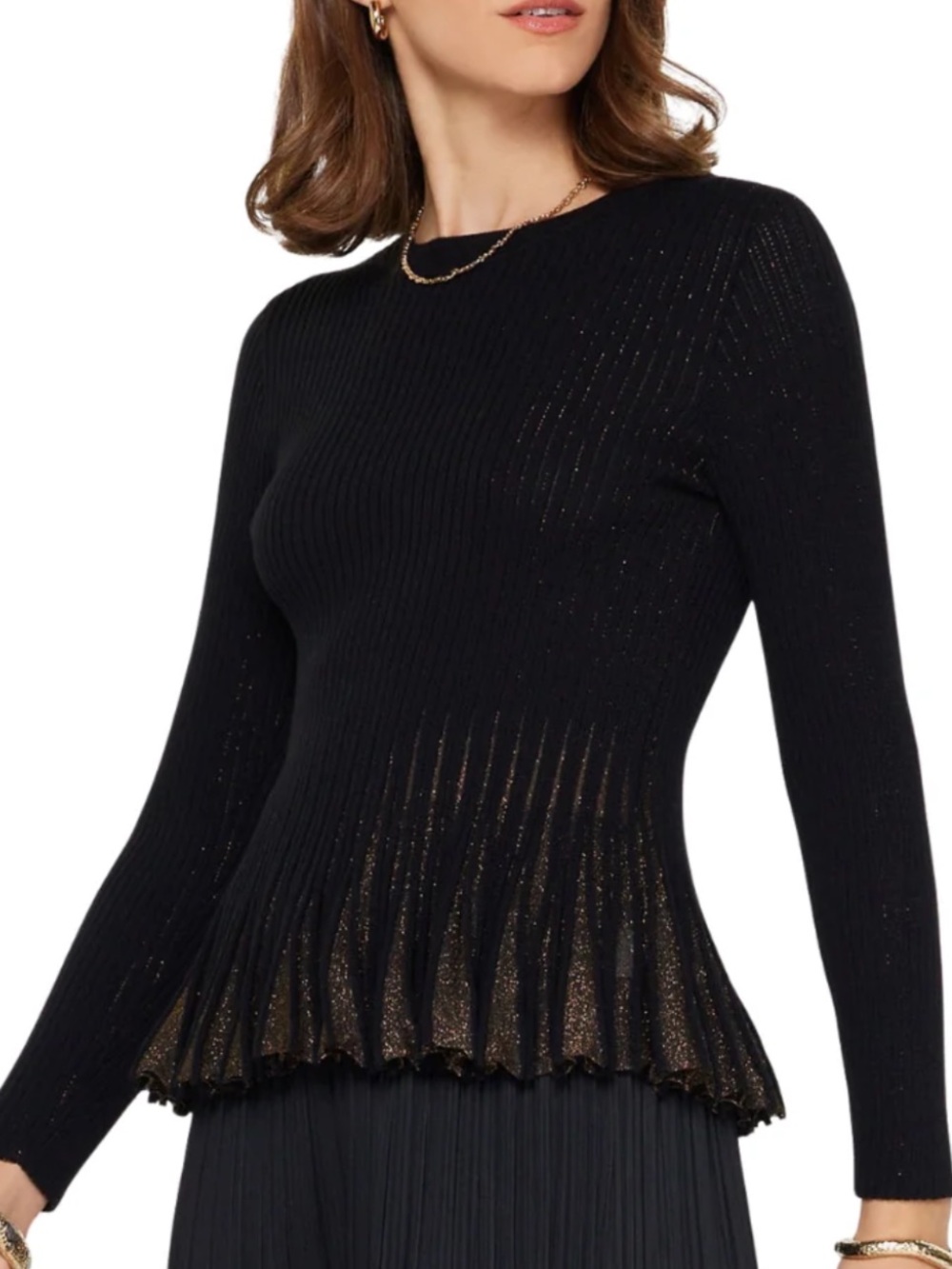 Current Air black /bronze metallic ribbed peplum sweater worn once